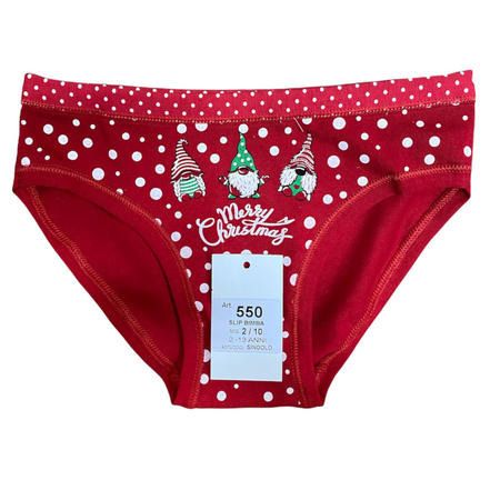 Slip ragazza KICA, qualità eccellente con tessuti naturali, modello slip vita bassa con bordi in cotone, poco visibili e molto comodi, linea natalizia