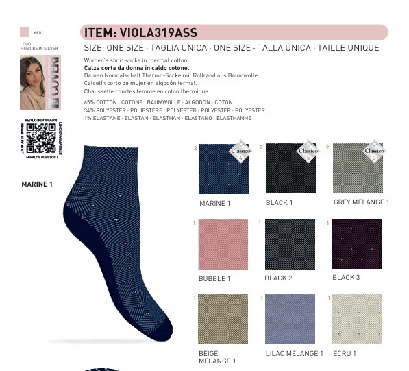 Calza corta donna ENRICO COVERI, un eccellente capo adatto per la stagione invernale, realizzato in caldo cotone, ottima aderenza al piede e prodotto anallergico, capo che si adatta a chiunque grazie ai suoi colori innovativi e basici,