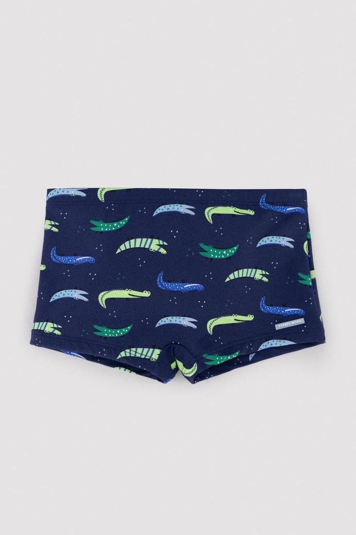 Costume da bagno aderente in stile boxer con stampa coccodrillo. Il tessuto elasticizzato si adatta perfettamente al corpo e consente totale libertà di movimento durante il nuoto.