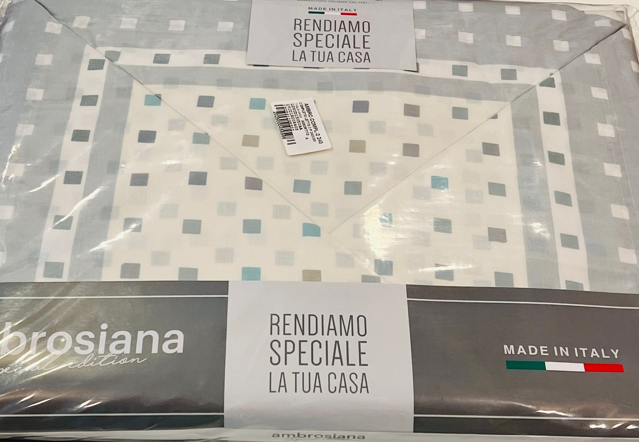 Completo lenzuola letto matrimoniale AMBROSIANA, una delle migliori linee presenti, tessuto 100% cotone freschissimo made in italy misure matrimoniale: lenzuolo sopra 240×290 lenzuolo sotto 180×195 con angoli 25cm 2 fodere 52×82