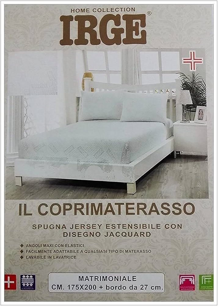 Coprimaterasso IRGE Matrimoniale in spugna di cotone strech angoli elastici da 27cm per coprire anche i materassi più alti di spessore, prodotto di estrema qualità